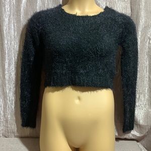 Zebra Sweater Black SOFT Fuzzy Cropped M Pullover Soft Stretchy Warm